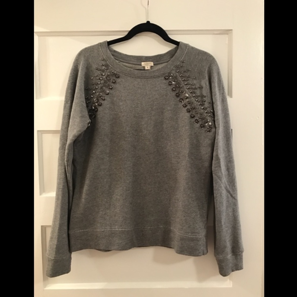 J. Crew Embellished Grey Sweatshirt Sweater